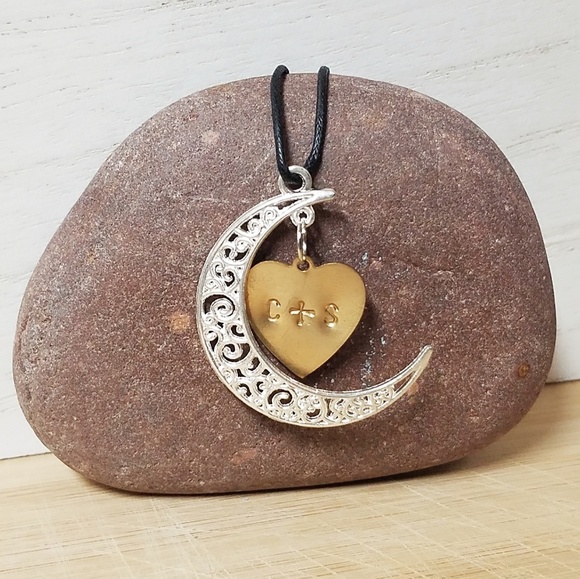 Heart Moon Custom Initials necklace - Picture 1 of 1